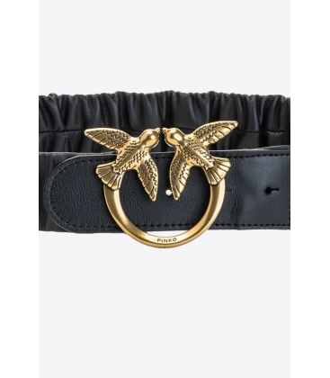 Pinko 1H2122Y87E Z99Q LOVE RUFFLE BELT H4 NERO-ANTIQUE GOLD