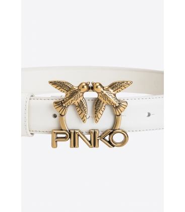 PINKO 1H212NY5H7 Z14Q CINTURA LOVE BIRDS LOGO IN PELLE BIANCO/ANTIQUE GOLD