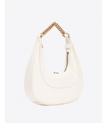 PINKO 101433 A0QO Z14Q MINI BRIOCHE BAG HOBO BIANCO SETA-ANTIQUE GOLD