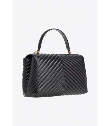 PINKO 100042 A0GK Z99Q BIG LADY LOVE BAG PUFF CHEVRON NERO-ANTIQUE GOLD