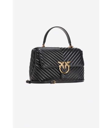 PINKO 100042 A0GK Z99Q BIG LADY LOVE BAG PUFF CHEVRON NERO-ANTIQUE GOLD