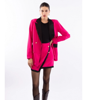 LE VOLIERE S473 GONNA ASIMMETRICA FUCSIA CON PROFILI NERI